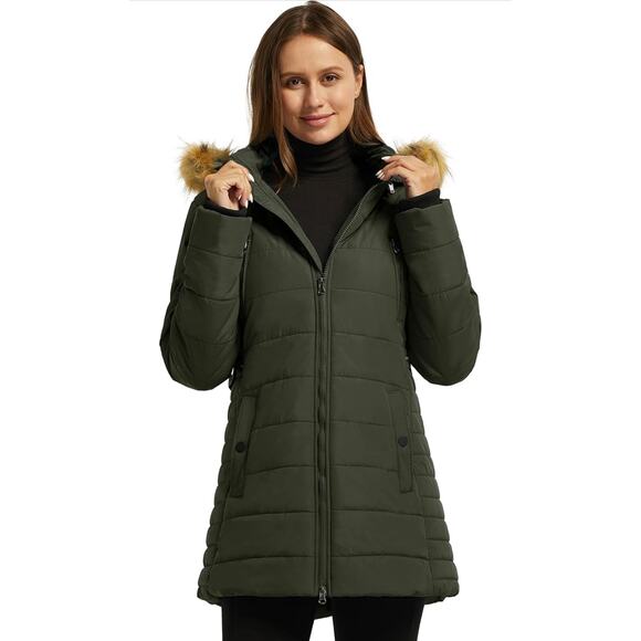 wantdo Women's Warm Winter Coat Heavy Puffer Jacket Parka with Fur Trimmed Hood - Picture 1 of 5